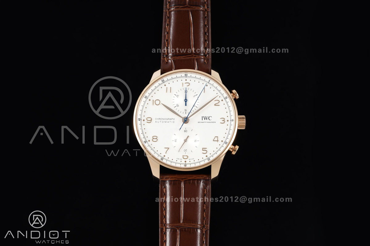Portugieser Chrono IW371611 RG APSF 1:1 Best Edition White Dial on Brown Leather Strap DD69355 Super Clone